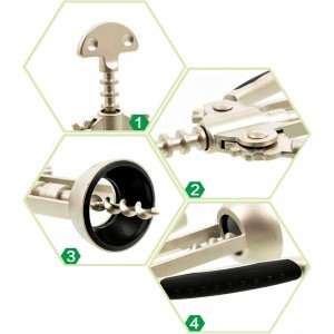 Wing Corkscrew for Red Wine Beer, Wine Bottle Opener Wing Corkscrew Zinc Alloy and Rubber