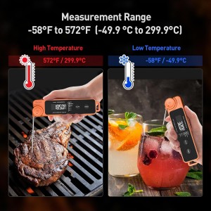 0.5 Sec Instant Read Meat Thermometer for Cooking, Ultra-Fast Digital Food Thermometer with Backlight, ±0.5°F Accuracy, IP67 Waterproof，Auto-Rotate/On/Off–Perfect for Grilling, BBQ, Smoker-Tangerine