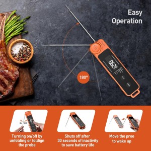 0.5 Sec Instant Read Meat Thermometer for Cooking, Ultra-Fast Digital Food Thermometer with Backlight, ±0.5°F Accuracy, IP67 Waterproof，Auto-Rotate/On/Off–Perfect for Grilling, BBQ, Smoker-Tangerine