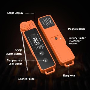 0.5 Sec Instant Read Meat Thermometer for Cooking, Ultra-Fast Digital Food Thermometer with Backlight, ±0.5°F Accuracy, IP67 Waterproof，Auto-Rotate/On/Off–Perfect for Grilling, BBQ, Smoker-Tangerine