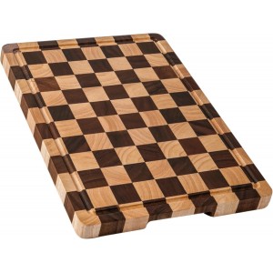 Cutting Boards for Kitchen, Checkered Cutting Board Upgraded, Acacia Wood Chopping Board with Juice Grooves & Handles, Large Butcher Block Serving Tray with Gift Box, 16.5" x 11.6" x 0.8"