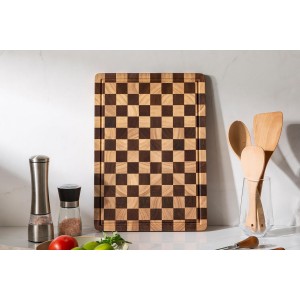Cutting Boards for Kitchen, Checkered Cutting Board Upgraded, Acacia Wood Chopping Board with Juice Grooves & Handles, Large Butcher Block Serving Tray with Gift Box, 16.5" x 11.6" x 0.8"