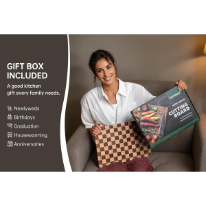 Cutting Boards for Kitchen, Checkered Cutting Board Upgraded, Acacia Wood Chopping Board with Juice Grooves & Handles, Large Butcher Block Serving Tray with Gift Box, 16.5" x 11.6" x 0.8"