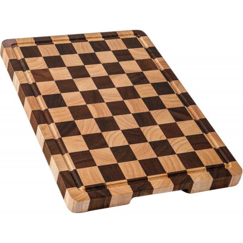 Cutting Boards for Kitchen, Checkered Cutting Board Upgraded, Acacia Wood Chopping Board with Juice Grooves & Handles, Large Butcher Block Serving Tray with Gift Box, 16.5" x 11.6" x 0.8"