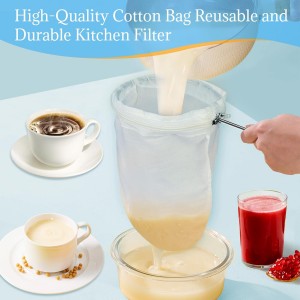 Fine Mesh Strainer, 3Pcs Reusable Cloth Strainer Bags with Stainless Steel Handle, Nut Milk Bag, Juice Strainer for Kitchen