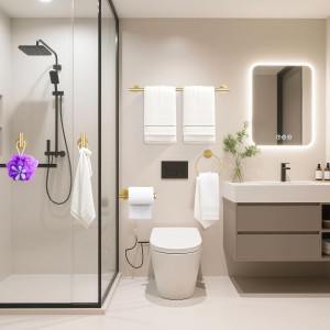 6 Pieces Brushed Gold Bathroom Hardware Accessories Set, SUS304 Stainless Steel 24 Inch Bath Towel Bar Set, Round Bathroom Towel Holder Set, Towel Racks for Bathroom Wall Mounted