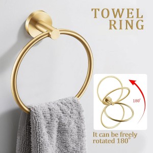 6 Pieces Brushed Gold Bathroom Hardware Accessories Set, SUS304 Stainless Steel 24 Inch Bath Towel Bar Set, Round Bathroom Towel Holder Set, Towel Racks for Bathroom Wall Mounted