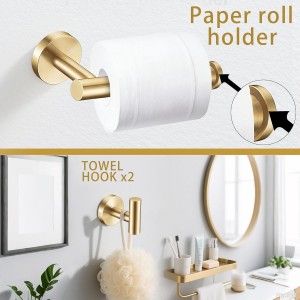 6 Pieces Brushed Gold Bathroom Hardware Accessories Set, SUS304 Stainless Steel 24 Inch Bath Towel Bar Set, Round Bathroom Towel Holder Set, Towel Racks for Bathroom Wall Mounted