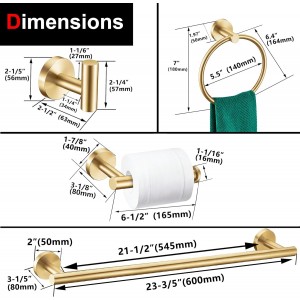 6 Pieces Brushed Gold Bathroom Hardware Accessories Set, SUS304 Stainless Steel 24 Inch Bath Towel Bar Set, Round Bathroom Towel Holder Set, Towel Racks for Bathroom Wall Mounted