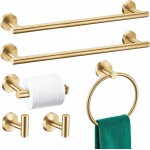 6 Pieces Brushed Gold Bathroom Hardware Accessories Set, SUS304 Stainless Steel 24 Inch Bath Towel Bar Set, Round Bathroom Towel Holder Set, Towel Racks for Bathroom Wall Mounted