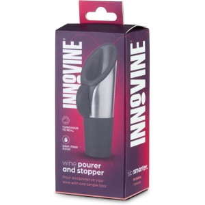 Innovine Wine Pourer and Stopper, Drip-Free Stainless Steel and Silicone Construction, Perfect for White and Red Wines, Home Bar Accessories, Kitchen Essentials, Set of 1, Graphite