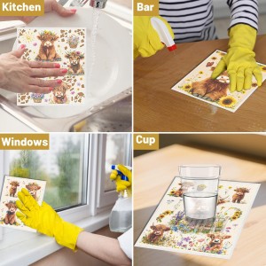 Swedish Dishcloths for Kitchen, 6PCS Floral Highland Cow Swedish Dish Cloths Gift Set, Reusable Washable Absorbent Dish Towel for Home Cleaning