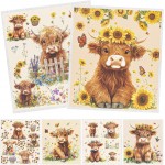 Swedish Dishcloths for Kitchen, 6PCS Floral Highland Cow Swedish Dish Cloths Gift Set, Reusable Washable Absorbent Dish Towel for Home Cleaning