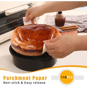8 Inch Cake Pan Set of 3, Nonstick Round Cake Pans with 110 PCS Parchment Paper, Non-Toxic Carbon Steel Cake Baking Pans, Dishwasher Safe