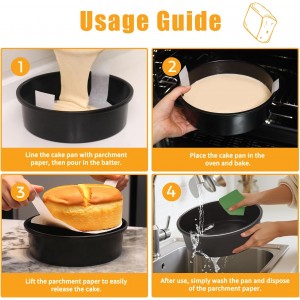 8 Inch Cake Pan Set of 3, Nonstick Round Cake Pans with 110 PCS Parchment Paper, Non-Toxic Carbon Steel Cake Baking Pans, Dishwasher Safe