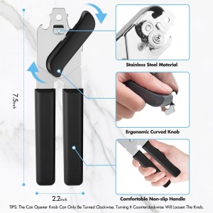 Can Opener Manual, COKORA Can Openers Hand Held with Comfort Anti-Slip Handles, Heavy Duty Stainless Steel Can Opener Smooth Edge and Bottle Openers, Easy Turn Can Openers for Seniors, Kitchen, Black