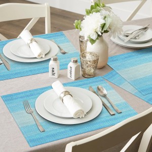 Niviy Placemats, Placemats Set of 4, 12x18 Inch Washable Place Mats Easy to Clean Heat Resistant Table Mats Wipeable Placemat for Holiday Party Kitchen Dining Table Decoration, Blue