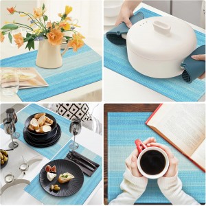 Niviy Placemats, Placemats Set of 4, 12x18 Inch Washable Place Mats Easy to Clean Heat Resistant Table Mats Wipeable Placemat for Holiday Party Kitchen Dining Table Decoration, Blue