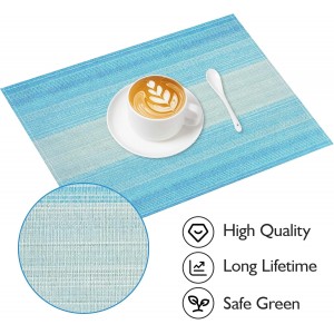 Niviy Placemats, Placemats Set of 4, 12x18 Inch Washable Place Mats Easy to Clean Heat Resistant Table Mats Wipeable Placemat for Holiday Party Kitchen Dining Table Decoration, Blue