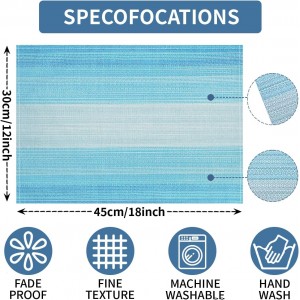 Niviy Placemats, Placemats Set of 4, 12x18 Inch Washable Place Mats Easy to Clean Heat Resistant Table Mats Wipeable Placemat for Holiday Party Kitchen Dining Table Decoration, Blue