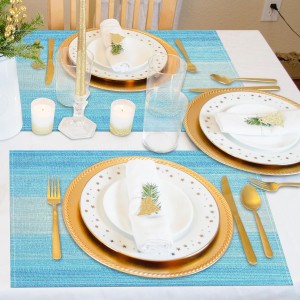 Niviy Placemats, Placemats Set of 4, 12x18 Inch Washable Place Mats Easy to Clean Heat Resistant Table Mats Wipeable Placemat for Holiday Party Kitchen Dining Table Decoration, Blue