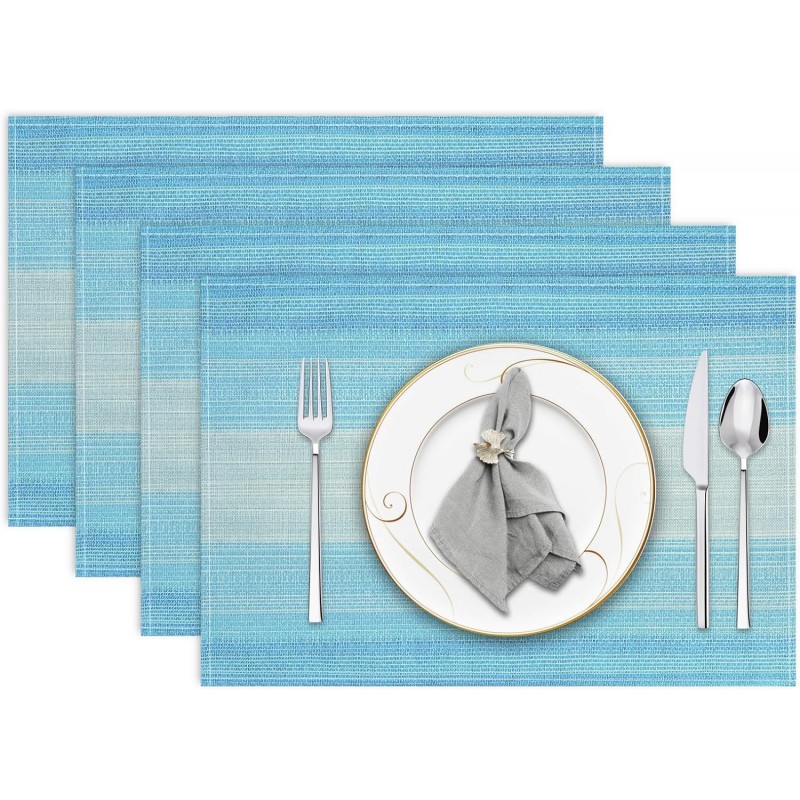 Niviy Placemats, Placemats Set of 4, 12x18 Inch Washable Place Mats Easy to Clean Heat Resistant Table Mats Wipeable Placemat for Holiday Party Kitchen Dining Table Decoration, Blue