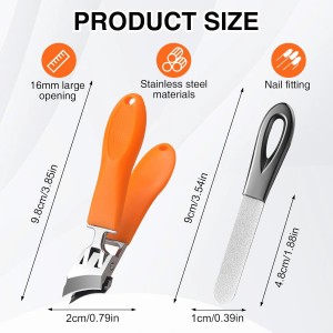 2 PCS Wide Jaw Opening Anti Splash Slanted Nail Clipper with Nail File, Oblique Angled Clippers for Ingrown Toenails