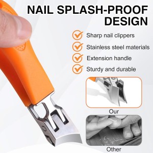 2 PCS Wide Jaw Opening Anti Splash Slanted Nail Clipper with Nail File, Oblique Angled Clippers for Ingrown Toenails