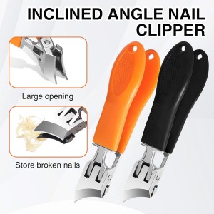 2 PCS Wide Jaw Opening Anti Splash Slanted Nail Clipper with Nail File, Oblique Angled Clippers for Ingrown Toenails