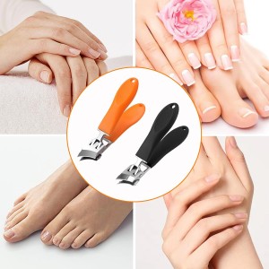 2 PCS Wide Jaw Opening Anti Splash Slanted Nail Clipper with Nail File, Oblique Angled Clippers for Ingrown Toenails