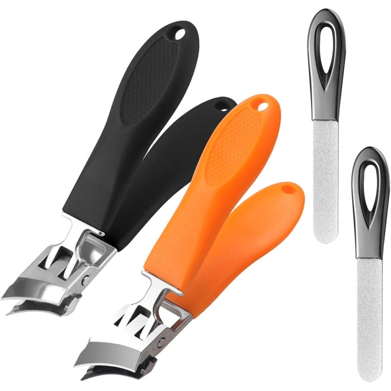 2 PCS Wide Jaw Opening Anti Splash Slanted Nail Clipper with Nail File, Oblique Angled Clippers for Ingrown Toenails