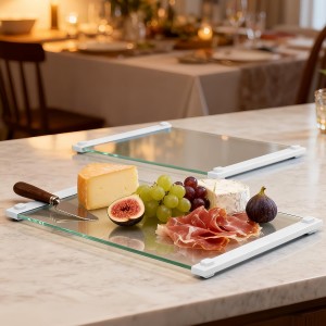 2Pcs Glass Cutting Boards for Kitchen(12x16" & 12x8"),Clear Tempered Glass Paired with White Silicone Grip,No Scratches/Microplastic-Free/Non Toxic,Excellent Gift for Mother's Day and Father's Day
