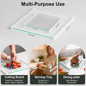 2Pcs Glass Cutting Boards for Kitchen(12x16" & 12x8"),Clear Tempered Glass Paired with White Silicone Grip,No Scratches/Microplastic-Free/Non Toxic,Excellent Gift for Mother's Day and Father's Day