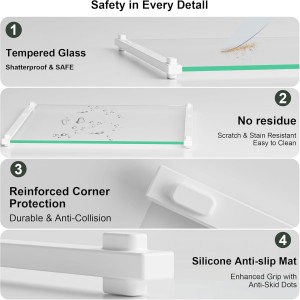 2Pcs Glass Cutting Boards for Kitchen(12x16" & 12x8"),Clear Tempered Glass Paired with White Silicone Grip,No Scratches/Microplastic-Free/Non Toxic,Excellent Gift for Mother's Day and Father's Day