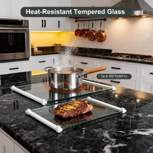 2Pcs Glass Cutting Boards for Kitchen(12x16" & 12x8"),Clear Tempered Glass Paired with White Silicone Grip,No Scratches/Microplastic-Free/Non Toxic,Excellent Gift for Mother's Day and Father's Day