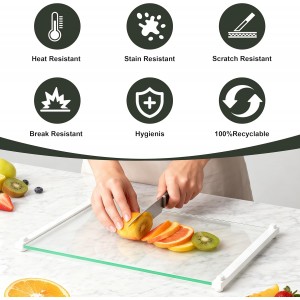 2Pcs Glass Cutting Boards for Kitchen(12x16" & 12x8"),Clear Tempered Glass Paired with White Silicone Grip,No Scratches/Microplastic-Free/Non Toxic,Excellent Gift for Mother's Day and Father's Day