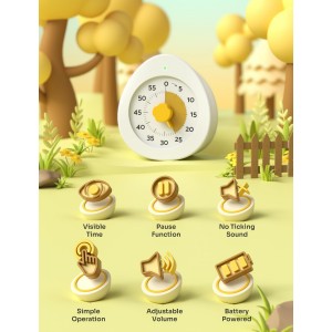 LIORQUE Visual Timer for Kids, 60-Minute Countdown Kitchen Timers for Cooking, Kids Timer with Silent Operation & Countdown Pause for Teaching Classroom Office