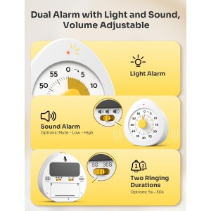 LIORQUE Visual Timer for Kids, 60-Minute Countdown Kitchen Timers for Cooking, Kids Timer with Silent Operation & Countdown Pause for Teaching Classroom Office