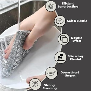 CrafTreat Non Scratch Wire Dishwashing Rag, 10 Pack Double Layer Reusable Wire Dishcloth, Silver Mesh Metal Cleaning Cloth for Pots, Pans, Sink, Steel Cookware, Wet & Dry Cleaning