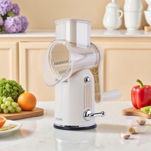 5 in 1 Rotary Cheese Grater Vegetable Slicer with Handle - Upgraded Hand Crank Cheese Grater with Handle and Strong Suction Base, Multi-Purpose Vegetable Slicer with 5 Well-Designed Blades