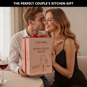 5 in 1 Rotary Cheese Grater Vegetable Slicer with Handle - Upgraded Hand Crank Cheese Grater with Handle and Strong Suction Base, Multi-Purpose Vegetable Slicer with 5 Well-Designed Blades