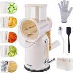 5 in 1 Rotary Cheese Grater Vegetable Slicer with Handle - Upgraded Hand Crank Cheese Grater with Handle and Strong Suction Base, Multi-Purpose Vegetable Slicer with 5 Well-Designed Blades