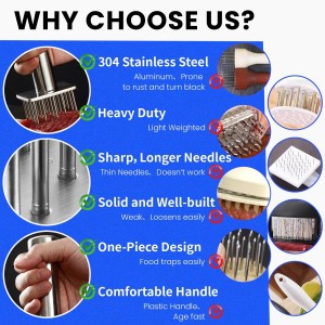 304 Stainless Steel Meat Tenderizer Tool with 18 Sharp Needles, Solid Needle Meat Tenderizer One-Piece Design, Heavy Duty BBQ Marinade Gadgets for Steak, Beef, Chicken, Pork, Dishwasher Safe