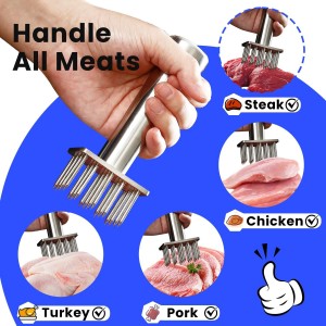 304 Stainless Steel Meat Tenderizer Tool with 18 Sharp Needles, Solid Needle Meat Tenderizer One-Piece Design, Heavy Duty BBQ Marinade Gadgets for Steak, Beef, Chicken, Pork, Dishwasher Safe