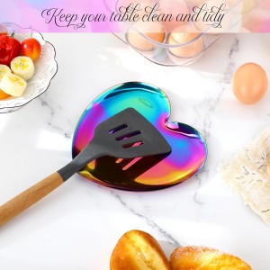 Vesici 4 Pcs Large Stainless Steel Spoon Rest for Stove Top Cute Heart Spoon Holder Easy to Clean for Kitchen Counter Cooking Utensil Spatula Ladle or Tong Kitchen Accessories(Rainbow)