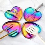 Vesici 4 Pcs Large Stainless Steel Spoon Rest for Stove Top Cute Heart Spoon Holder Easy to Clean for Kitchen Counter Cooking Utensil Spatula Ladle or Tong Kitchen Accessories(Rainbow)