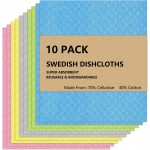 Swedish Dish Cloths 10 Pack - Ultra Absorbent Reusable Cellulose Sponge Cloths | Eco-Friendly Kitchen Towels for Dishes, Countertops & Cleaning | Fast-Drying, Biodegradable (Assorted Colors)