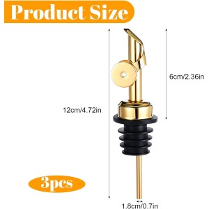 3PCS Olive Oil Dispenser Spout, Stainless Steel Liquor Pour Spout with Flip Lid, Bottle Pourers for Wine Bottles, Oil Bottles, Vinegar, Syrup and Other Liquid Bottles, Gold