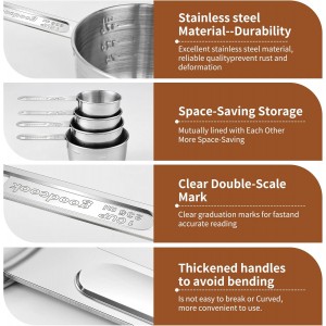 Measuring Cups and Spoons Set (8 Piece), Stainless Steel Measuring，4 Spoons, 4 Cups, Metal Measuring Cups for Cooking & Baking