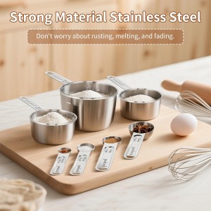 Measuring Cups and Spoons Set (8 Piece), Stainless Steel Measuring，4 Spoons, 4 Cups, Metal Measuring Cups for Cooking & Baking